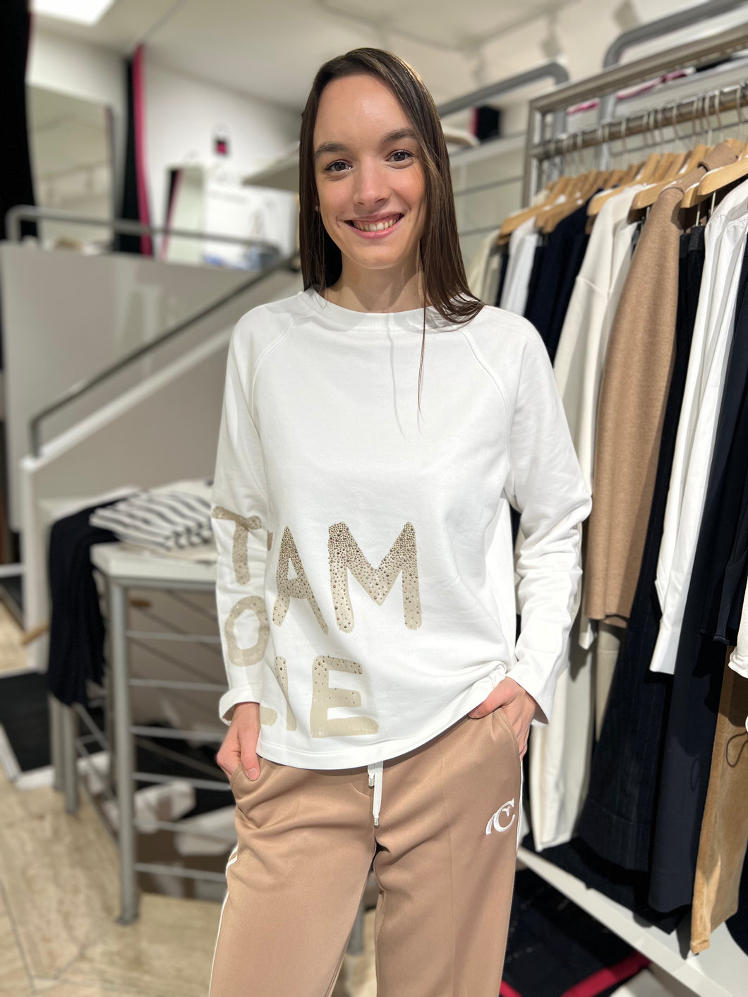 Margittes Damen Sweater mit Schriftzug in Creme