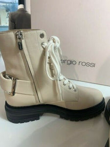 Sergio Rossi Schnürstiefel mit Zierschnalle in Creme