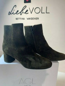 AGL Damen Wildleder-Stiefelette mit Blockabsatz in Oliv