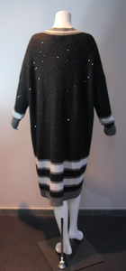 Fabiana Filippi Damen Kleid in schwarz mit Glitzerapplikationen und weiß/grauen Streifen
